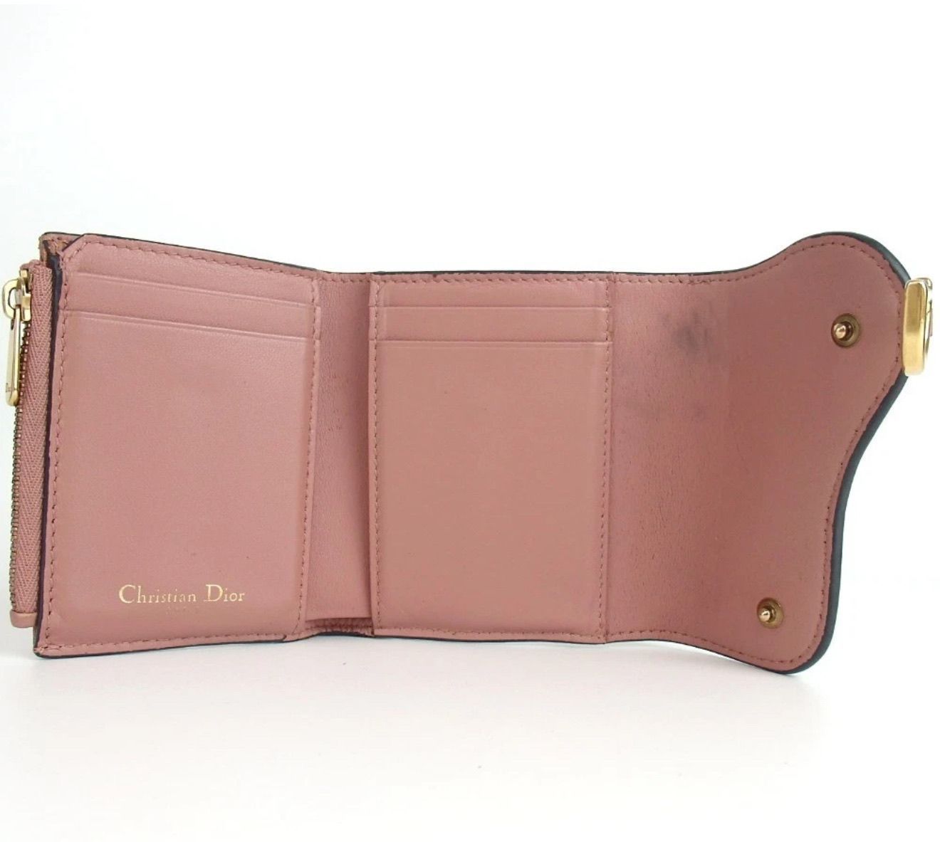 Authentic Christian Dior ADDLE Lotus Wallet Tri-fold wallet leather [Used]