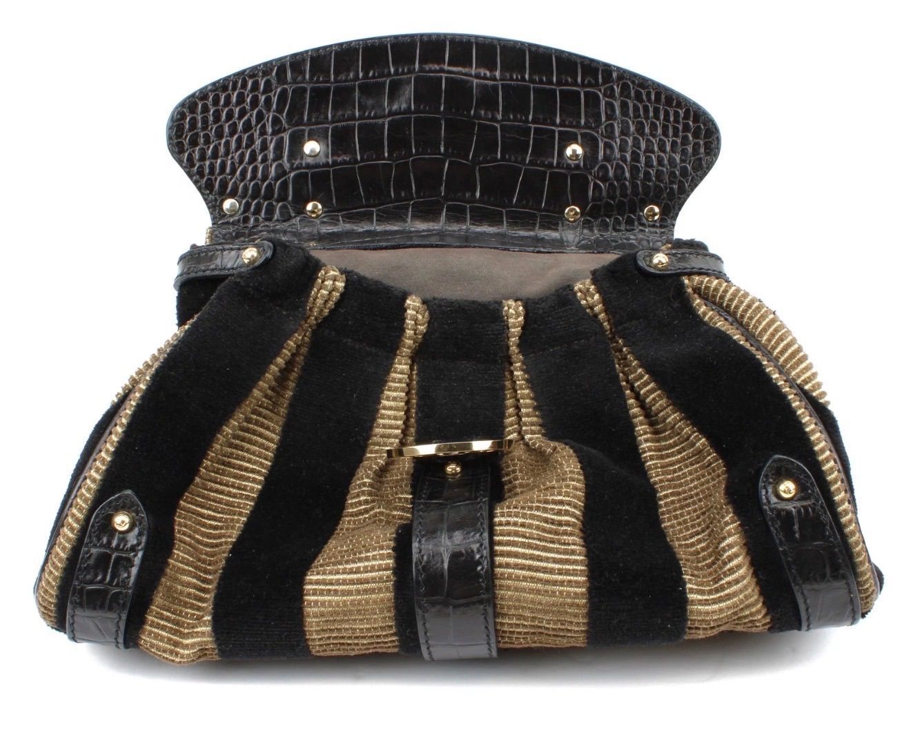 Fendi Black Brown Velvet Magic Pequin Gold-Toned Hardware Handbag