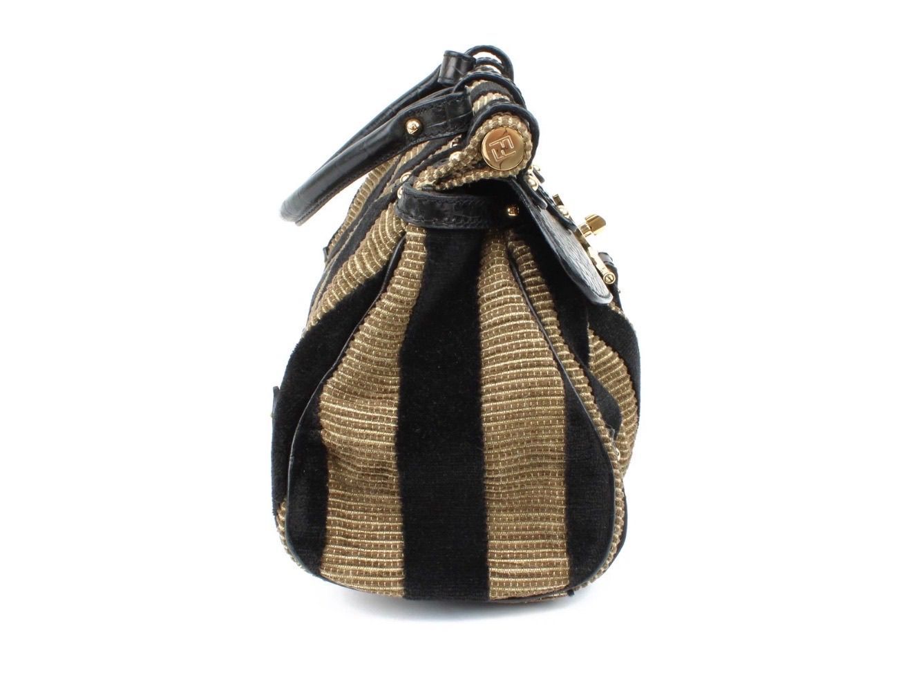 Fendi Black Brown Velvet Magic Pequin Gold-Toned Hardware Handbag