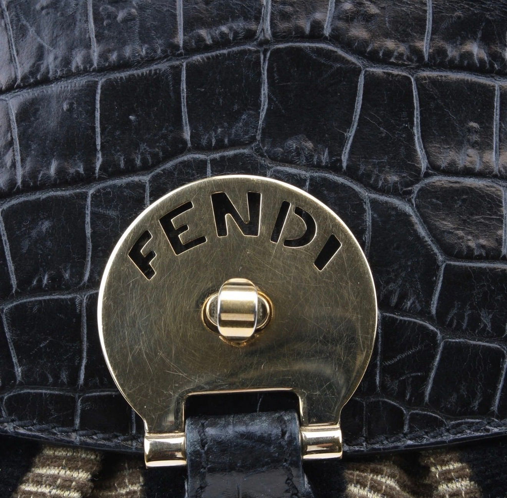 Fendi Black Brown Velvet Magic Pequin Gold-Toned Hardware Handbag