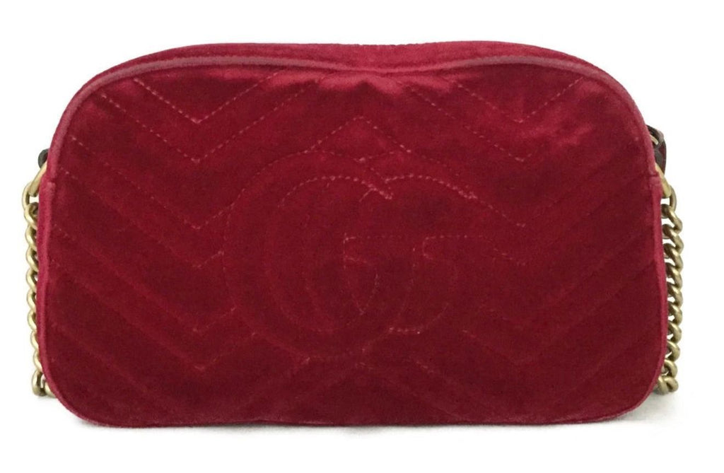GUCCI GG Marmont Quilted Red Velvet Chain Crossbody Bag