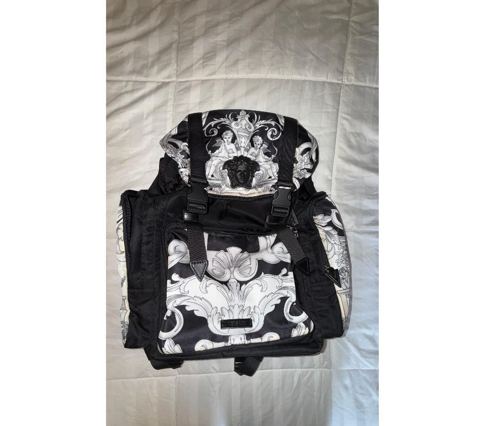 VERSACE Logo Print Backpack Black & White